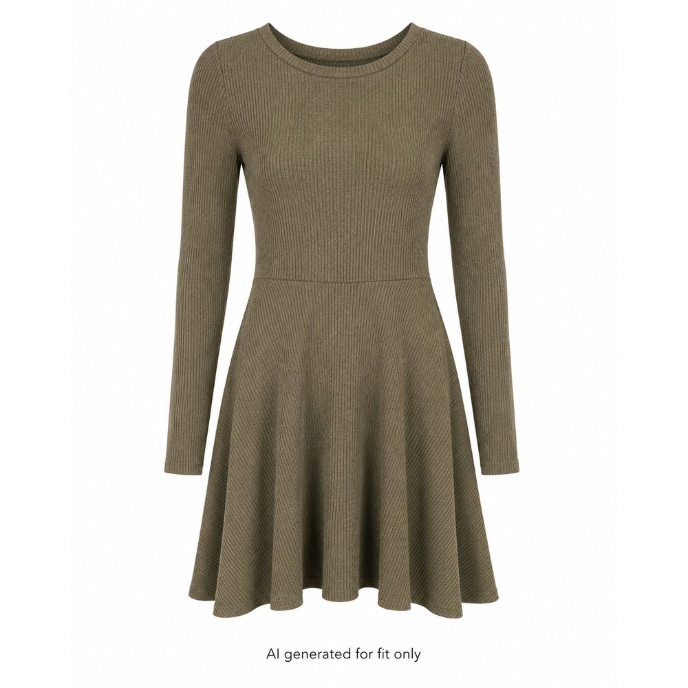 Lulus Skater Dress Womens S‎ Olive Green Ribbed Knit Long Sleeve Sharkbite Hem